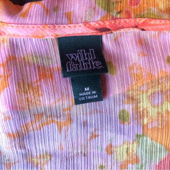 Wild Fable Sheer Orange Floral Duster Size Medium Retro 60s 70s Kimono Cover Up - Picture 6 of 7